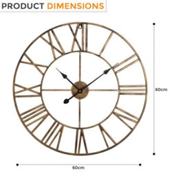 Crystals 60Cm Large Metal Outdoor Garden Wall Clock Giant Open Face Design With Roman Numerals - thumbnail 2