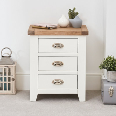 The Furniture Market Cheshire White 3-Drawer Bedside Table Premium White Painted Nightstand With Limed Oak Top Large Storage Drawers Classic & Modern - image 1