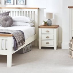 The Furniture Market Cheshire White 3-Drawer Bedside Table Premium White Painted Nightstand With Limed Oak Top Large Storage Drawers Classic & Modern - thumbnail 3