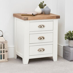 The Furniture Market Cheshire White 3-Drawer Bedside Table Premium White Painted Nightstand With Limed Oak Top Large Storage Drawers Classic & Modern - thumbnail 2