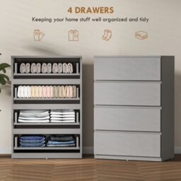 Homcom Bedroom Chest Of Drawers, 4 Drawers Dresser, Drawer Unit, Grey - thumbnail 4
