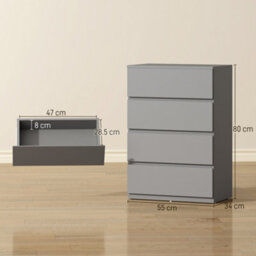 Homcom Bedroom Chest Of Drawers, 4 Drawers Dresser, Drawer Unit, Grey - thumbnail 3