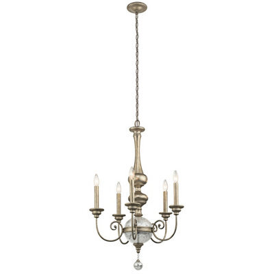 Elegant 5 Bulb Sterling Gold Chandelier Pendant Light With Led E14 Bulbs