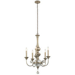 Elegant 5 Bulb Sterling Gold Chandelier Pendant Light With Led E14 Bulbs