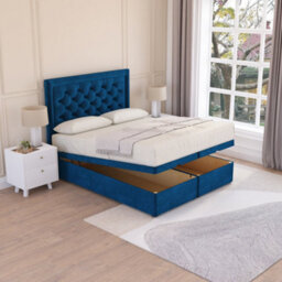 Sloomy Montana End Lift Ottoman Bed 3Ft With Sprung Memory Mattress - Navy Plush & Headboard- Single - thumbnail 2