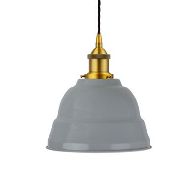 French Grey Lincoln Painted Dome Pendant Light With Antique Gold Lamp Holder And Black Twisted Cable - Se Home - image 1