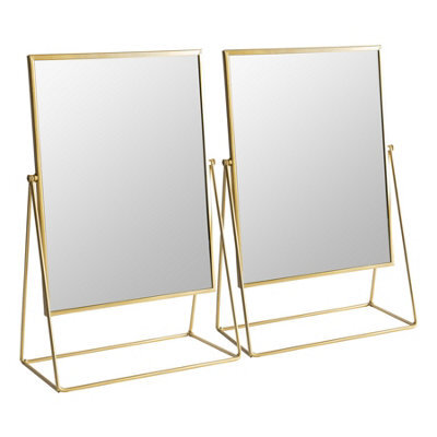Harbour Housewares 2X Metallic Vanity Mirrors - 50 X 32Cm Gold Adjustable Tilt Dressing Table Mirror Sleek Modern Makeup Mirror - image 1