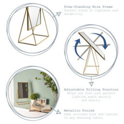 Harbour Housewares 2X Metallic Vanity Mirrors - 50 X 32Cm Gold Adjustable Tilt Dressing Table Mirror Sleek Modern Makeup Mirror - thumbnail 2