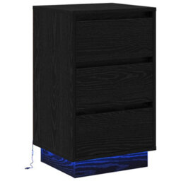 Berkfield Modern Bedside Cabinet With Led Black Oak 39X34.5X65 Cm Engineered Wood - thumbnail 1