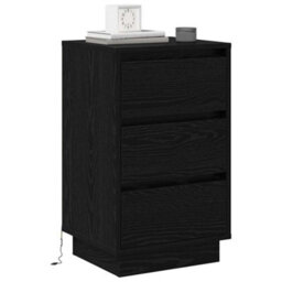 Berkfield Modern Bedside Cabinet With Led Black Oak 39X34.5X65 Cm Engineered Wood - thumbnail 3