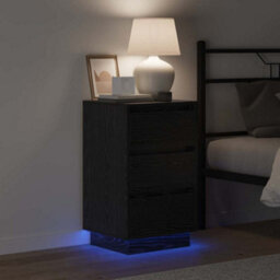 Berkfield Modern Bedside Cabinet With Led Black Oak 39X34.5X65 Cm Engineered Wood - thumbnail 4