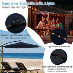 Costway 3 M Patio Solar-Lighted 112 Led Cantilever Offset Umbrella W/ Crank Tilt - thumbnail 7