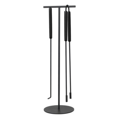 Blomus Ashi 3 Piece Steel Fireplace Tool Set With Oak Handle - Black - image 1