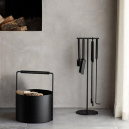 Blomus Ashi 3 Piece Steel Fireplace Tool Set With Oak Handle - Black - thumbnail 4