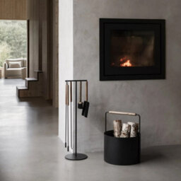 Blomus Ashi 3 Piece Steel Fireplace Tool Set With Oak Handle - Black - thumbnail 5