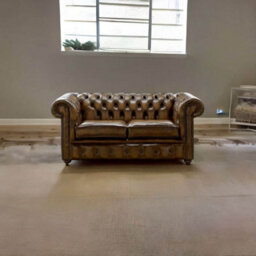 Chesterfield 2 Seater Antique Gold Real Leather Sofa Settee Bespoke In Classic Style - thumbnail 2