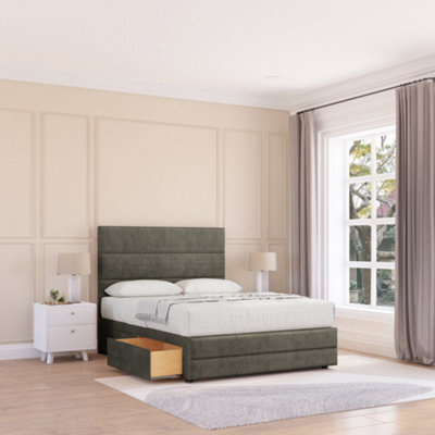 "Sloomy 4Ft Monaco Divan Bed Base Pewter Dumfries ,2 Drawers, 12"" Footboard & 26"" Struts Headboard - Small Double" - image 1