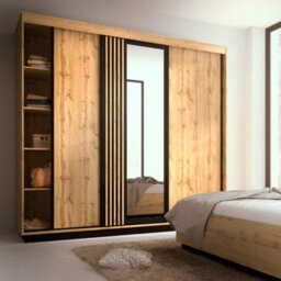 Arte Oak Wotan & Black Matt Lamelo 19 Sliding Door Wardrobe H224Cm W240Cm D66Cm - Expansive Modern Storage Solution - thumbnail 2