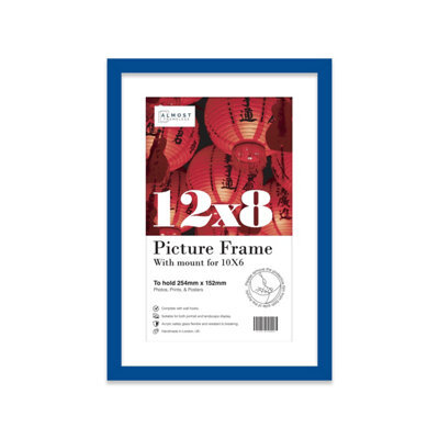 "12X8"" Blue Frame With Mount For 10X6"" Pictures 20mm Slim Edge Portrait And Landscape Display With Wall Hooks And Kickstand" - image 1