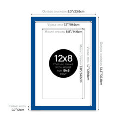 "12X8"" Blue Frame With Mount For 10X6"" Pictures 20mm Slim Edge Portrait And Landscape Display With Wall Hooks And Kickstand" - thumbnail 2
