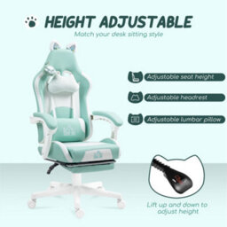 Homcom Gaming Chair With Footrest, Reclining Computer Chair, Light Blue - thumbnail 5
