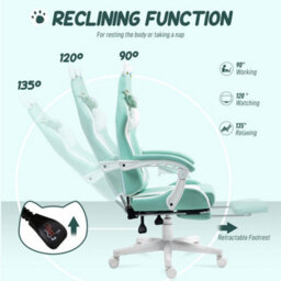 Homcom Gaming Chair With Footrest, Reclining Computer Chair, Light Blue - thumbnail 6