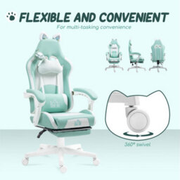 Homcom Gaming Chair With Footrest, Reclining Computer Chair, Light Blue - thumbnail 7
