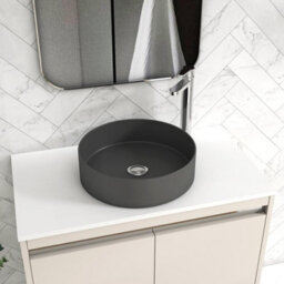 Royal Bathrooms Orion 800mm Warm Taupe Wall Hung Plain White Countertop Vanity Unit 2 Drawer With Art Round Basin & Chrome Accent Trim - thumbnail 5