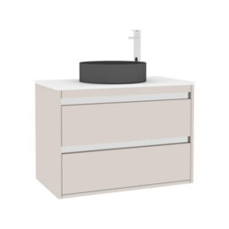 Royal Bathrooms Orion 800mm Warm Taupe Wall Hung Plain White Countertop Vanity Unit 2 Drawer With Art Round Basin & Chrome Accent Trim - thumbnail 6