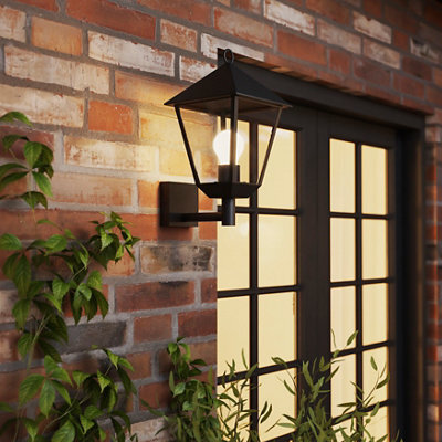 GoodHome Docker Fixed Matt Black Mains-Powered Outdoor Up [E27] Light Bulb Required (Not Included). Check Bulb Dimensions In Relation To Space Available. Wall Light - image 1