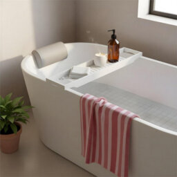 Bamboo Bath Tub Rack Storage Bathroom Caddy Shelf Tray Soap Holder Tidy Unit  White - thumbnail 4