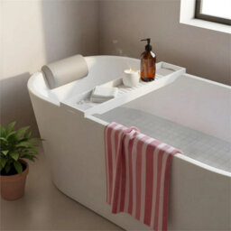Bamboo Bath Tub Rack Storage Bathroom Caddy Shelf Tray Soap Holder Tidy Unit  White - thumbnail 5