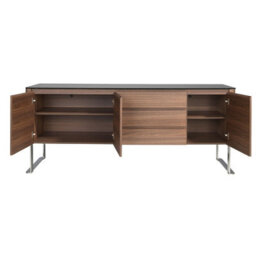 Angel Cerda Elegant Walnut Sideboard With Chrome Legs And Black Glass Top - thumbnail 5