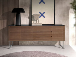 Angel Cerda Elegant Walnut Sideboard With Chrome Legs And Black Glass Top - thumbnail 2