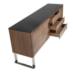 Angel Cerda Elegant Walnut Sideboard With Chrome Legs And Black Glass Top - thumbnail 6