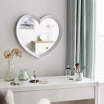 Biznest Heart Shaped Wall Mirror - White Size H46.5, W51.5, Home Decorative Mirror,for Living Room, Bedroom Room