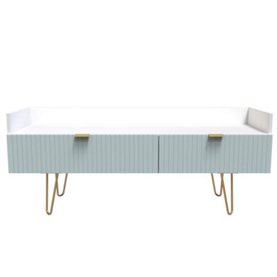 Linear Ready Assembled Matt Duck Egg & White Media Unit With 2 Drawers, (H)128Cm X (W)51.5Cm X (D)39.5Cm - image 1