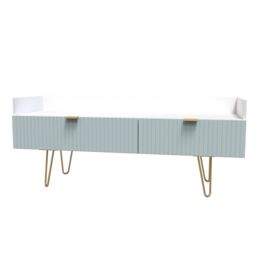 Linear Ready Assembled Matt Duck Egg & White Media Unit With 2 Drawers, (H)128Cm X (W)51.5Cm X (D)39.5Cm - thumbnail 2
