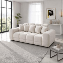 Furnishings For Less UK Jenson Natural 3 Seater Plush Velvet Sofa With Deep Seats - thumbnail 3