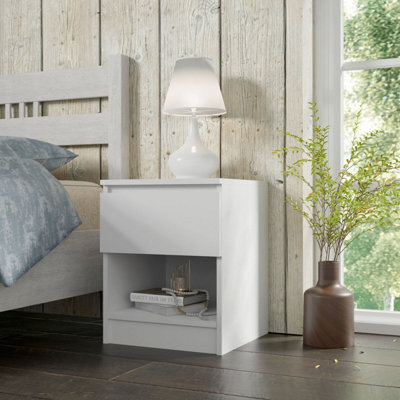 Arte Maja 40Cm Bedside Table - White Matt, Compact Nightstand With One Drawer - image 1