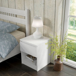 Arte Maja 40Cm Bedside Table - White Matt, Compact Nightstand With One Drawer - thumbnail 3
