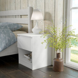 Arte Maja 40Cm Bedside Table - White Matt, Compact Nightstand With One Drawer - thumbnail 5