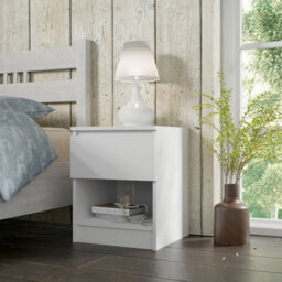 Arte Maja 40Cm Bedside Table - White Matt, Compact Nightstand With One Drawer - thumbnail 1