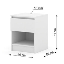Arte Maja 40Cm Bedside Table - White Matt, Compact Nightstand With One Drawer - thumbnail 2