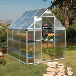 Palram - Canopia Mythos 6X6 Ft Silver Aluminium Apex Greenhouse With Polycarbonate (Pc) Glazing - thumbnail 1
