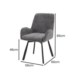 Fwstyle Set Of 2 Amelia Grey Linen Upholstered Swivelling Carver Dining Chairs - thumbnail 6