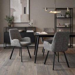 Fwstyle Set Of 2 Amelia Grey Linen Upholstered Swivelling Carver Dining Chairs