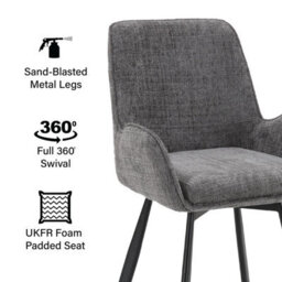 Fwstyle Set Of 2 Amelia Grey Linen Upholstered Swivelling Carver Dining Chairs - thumbnail 3