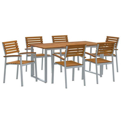 Berkfield Modern Garden Dining Set 7 Pcs Grey And Brown Solid Acacia Wood
