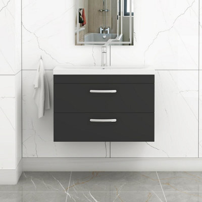 Royal Bathrooms Turin 800mm Matt Black Wall Hung Vanity Unit 2 Drawer With Mid-Edge Basin - image 1